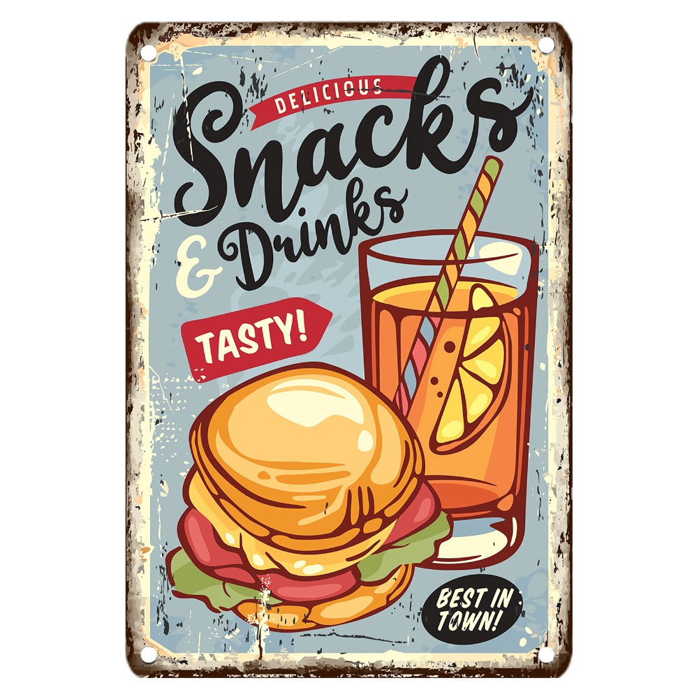 Food Snacks Easy - Letrero de metal de comida vintage,